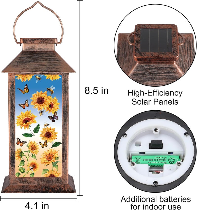 Doogarden Solar Lantern Outdoor Waterproof Sunflower Butterfly Garden Decor Birthday Gifts for Women Mom and Grandma Solar LED Plastic Decorative Hanging Light for Yard(Sunflower Butterfly) - Image 5